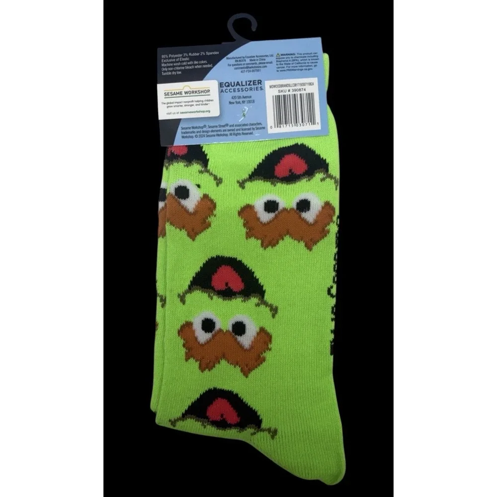 Sesame Street Oscar the Grouch Crew Socks Adult 9-13 Green Novelty‎ New